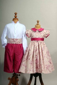 Ensemble enfant toile de jouy beige et fushia Esther